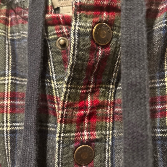 LL BEAN SLIGHTLY FITTED COTTON RED GREY PLAID HOODED SHIRT JACKET M REGULAR - Picture 4 of 15